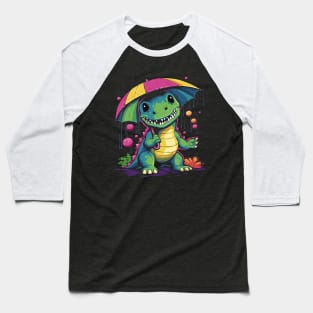Dinosaur Rainy Day With Umbrella Baseball T-Shirt